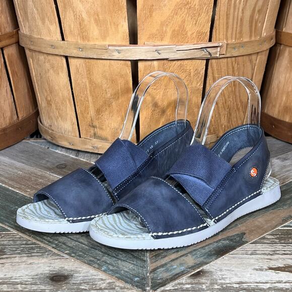 Softinos Tai383 Washed Navy Blue Leather Slingback Sandals Womens Size EU 37 - Picture 3 of 12